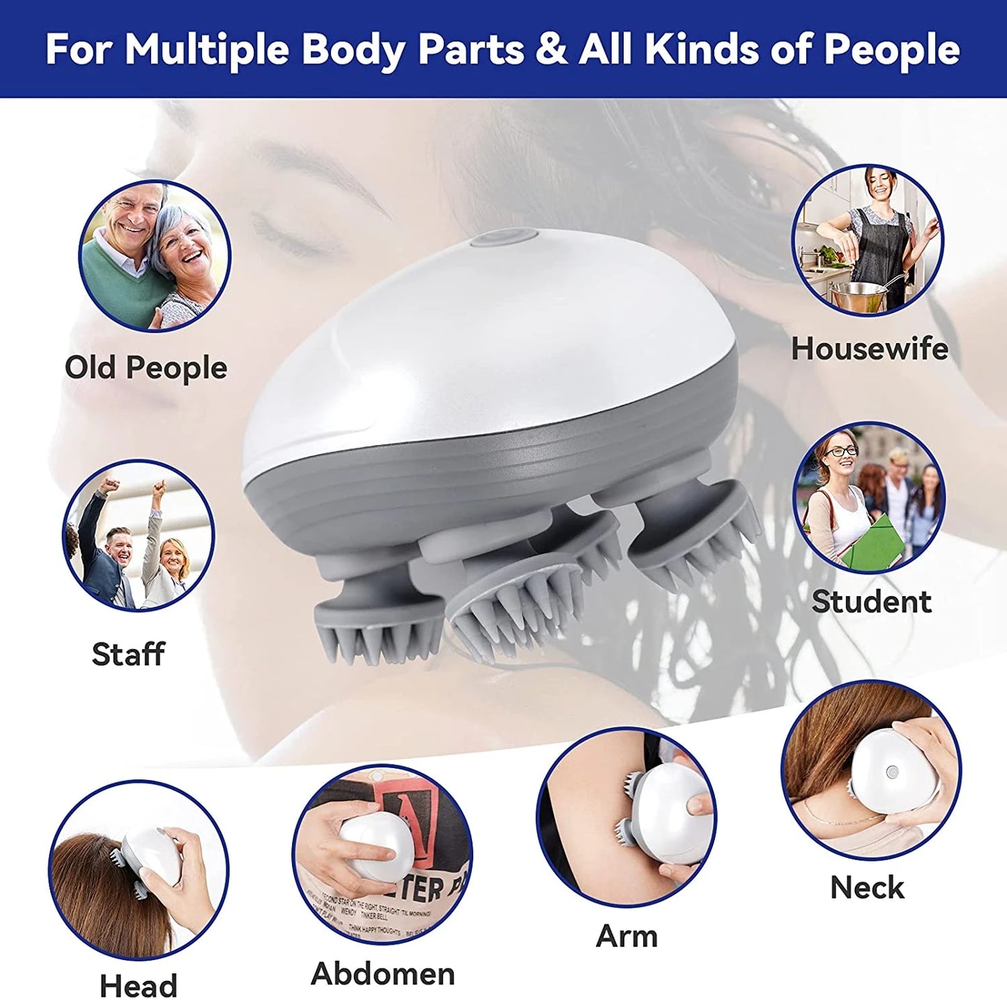 Portable Head and Scalp Massage Device – Deep Tissue Relief with Heat Function